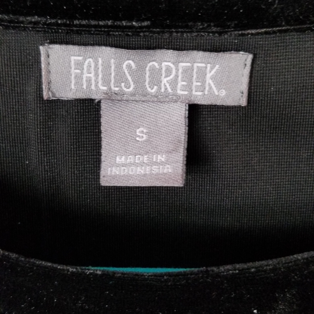 Falls Creek Black Faux Velvet Short Sleeve Top L - Picture 2 of 8